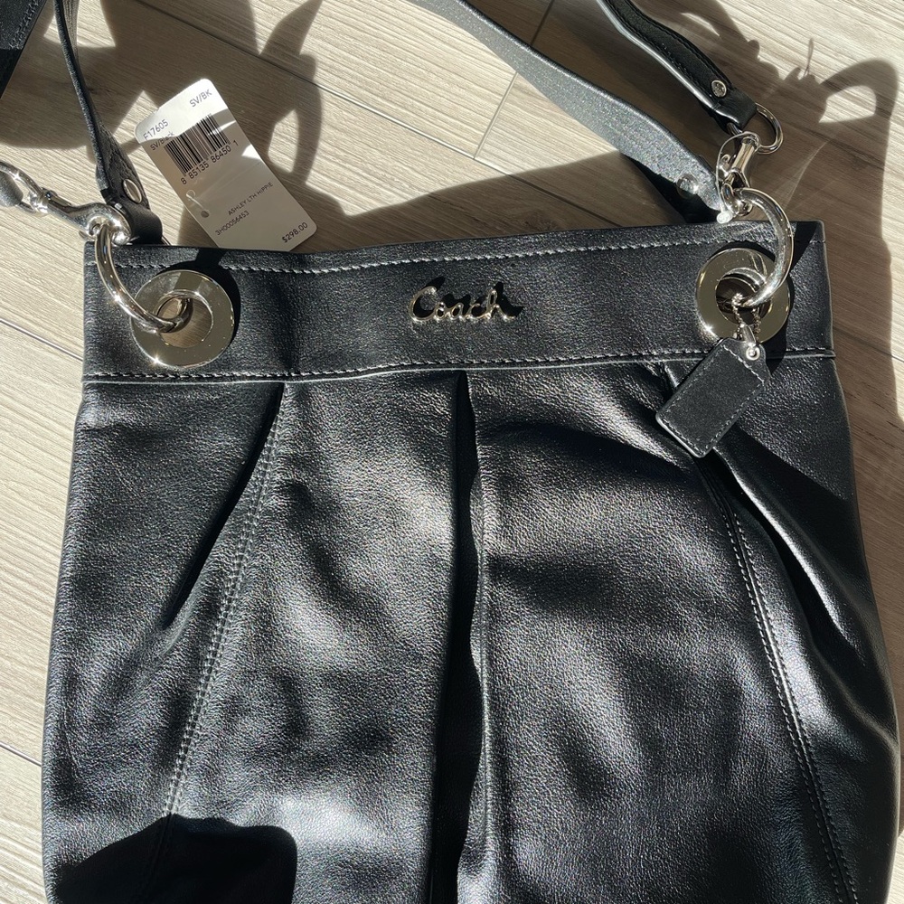 Coach Black Leather Pleated Shoulder Bag